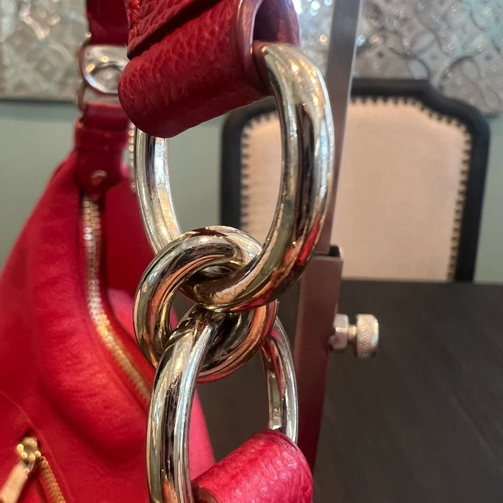 Coach Pebbled Leather Red Hobo Bag